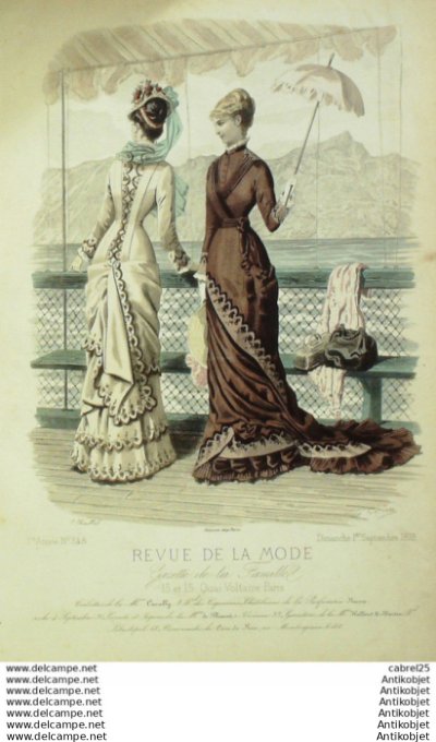 Gravure Mode La Gazette 1878 # 348 (Old Fashion plate)  Maritime