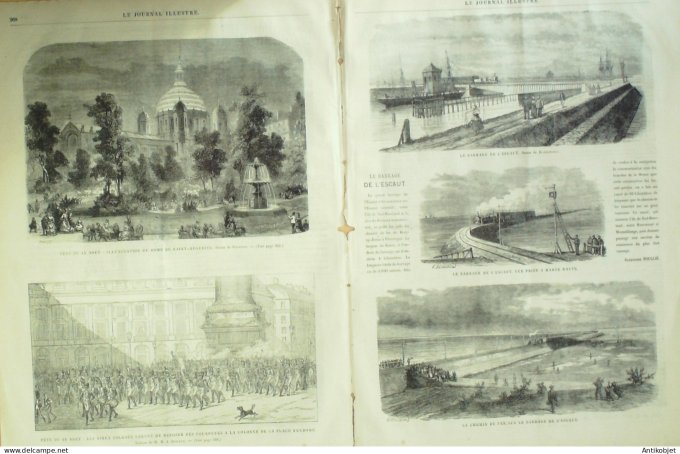 Le journal illustré 1866 n°289 Pays-Bas barrage de l'Escaut colonne de la Concorde