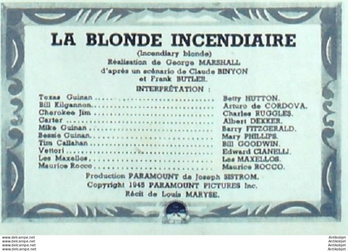 La blonde incendiaire Betty Hutton Bill Goodwin Barry Fitzgerald