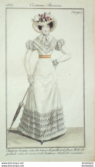 Costume Parisien 1822 # 2090 Robe perkale et crevés de broderies