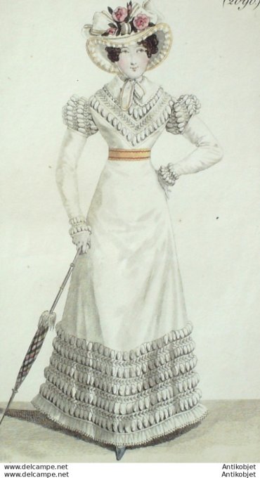 Costume Parisien 1822 # 2090 Robe perkale et crevés de broderies