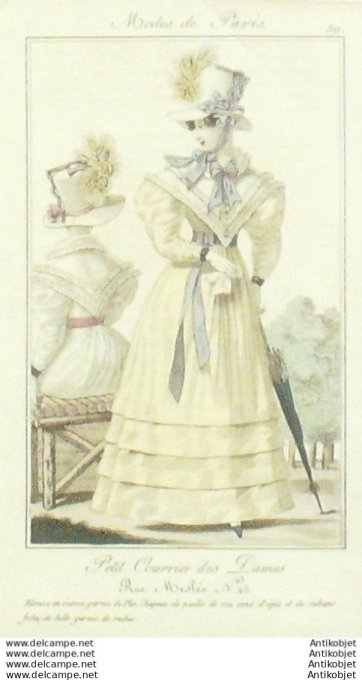 Gravure Mode Courrier des Dames 1825 #  311 (eau forte old Fashion plate)