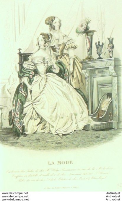Gravure La mode 1843 # 32 (aquarelle old Fashion plate)