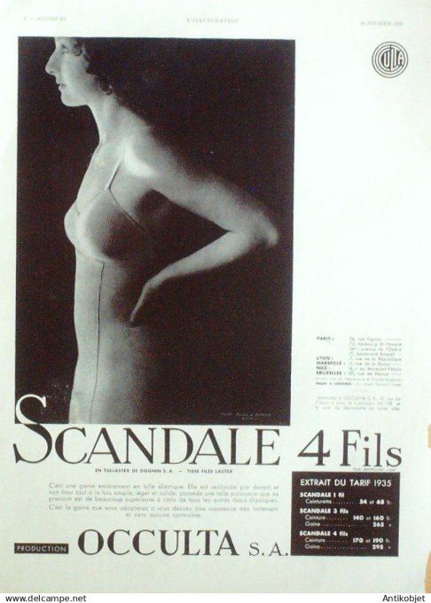 Publicité Lingerie Scandale 1935