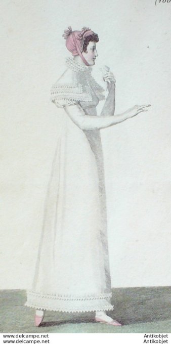 Gravure de mode Costume Parisien 1809 n°1008 Pélerine & bas de robe garnis