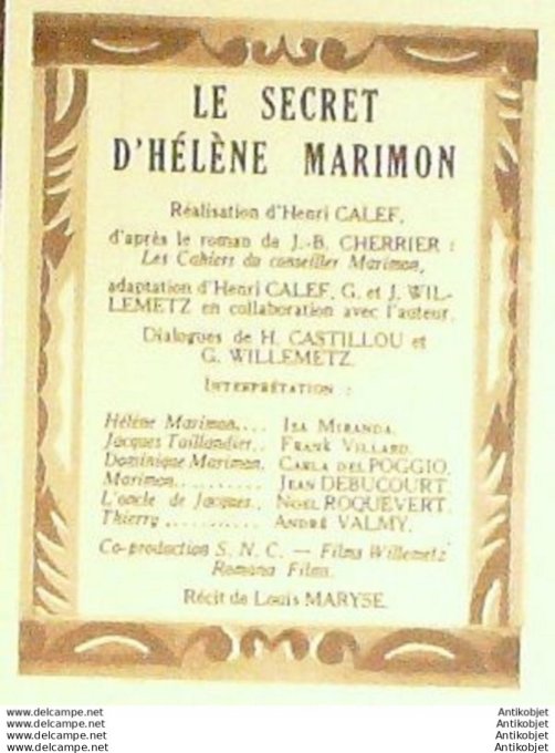 Mon Film 422 54-09-22 Le secret d'Helene Marimon Ira Miranda Frank Villard