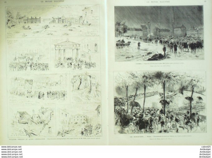 Le Monde illustré 1875 n°951 Toulouse (31) Tarbes (65) Pont sur l'Adour Inondations