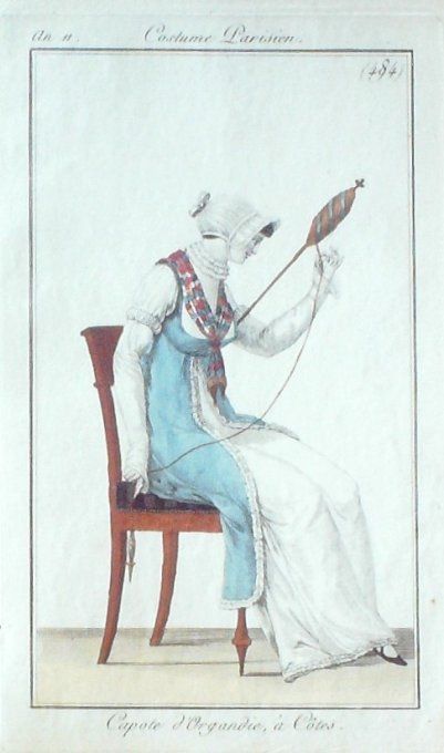 Gravure Mode Costume Parisien 1803 an 11 # 484 (eau forte old Fashion plate