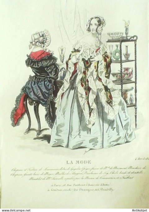 Gravure La mode 1840 # 14 (aquarelle old Fashion plate)