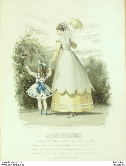 Gravure Les Modes Parisiennes 1865 #1271 Robe gros de Lyon Maison Pieffort
