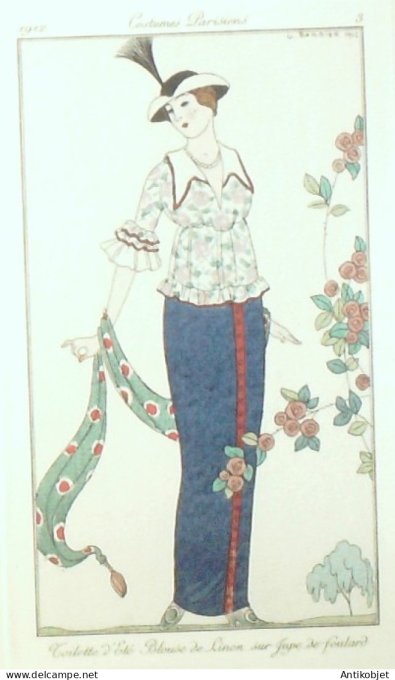 Gravure de mode Costume Parisien 1912 pl.03 BARBIER George Blouse