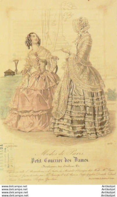 Gravure Mode Courrier des Dames 1844 # 2031 (eau forte old Fashion plate)