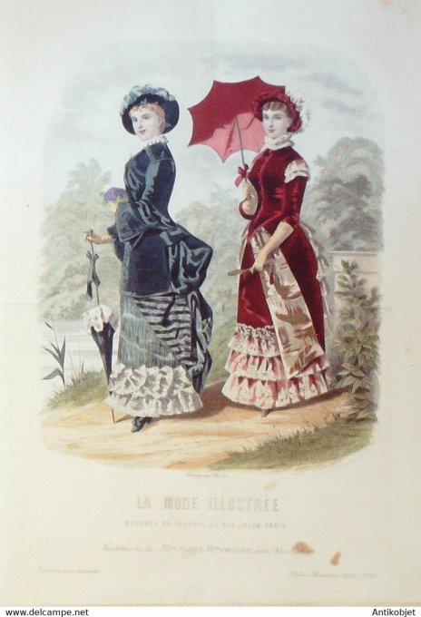 Gravure de mode La Mode illustrée 1882 n°16 (Maison Fladry-Coussinet)
