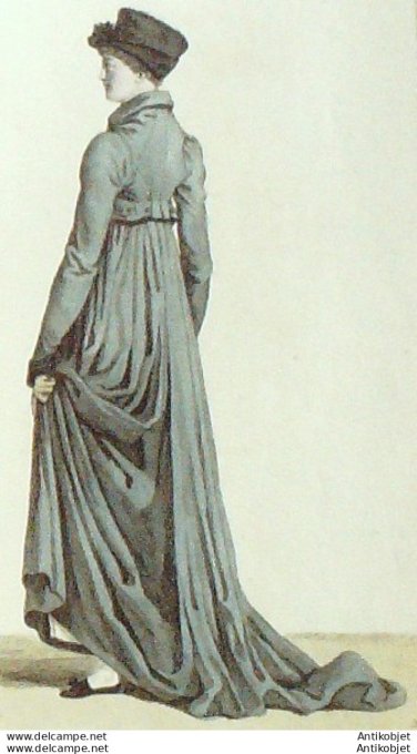 Gravure de mode Costume Parisien 1803 n° 518 (An 12) Chapeau de feutre. Souliers