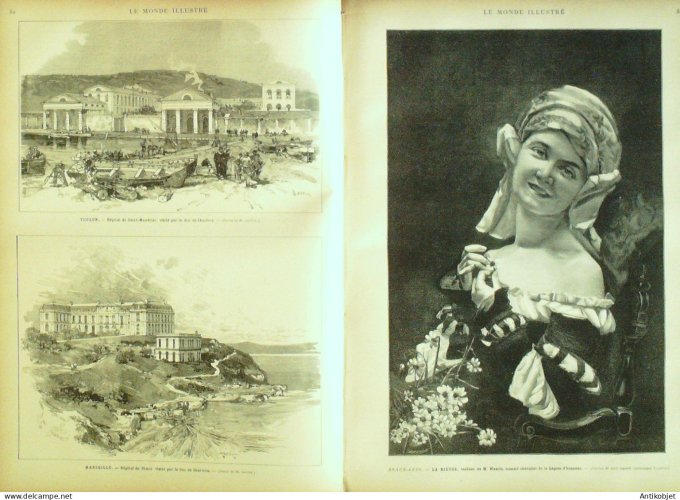 Le Monde illustré 1884 n°1426 Toulon (83) Hôpital St-Mandrier Marseille (13) Pharo Niger.