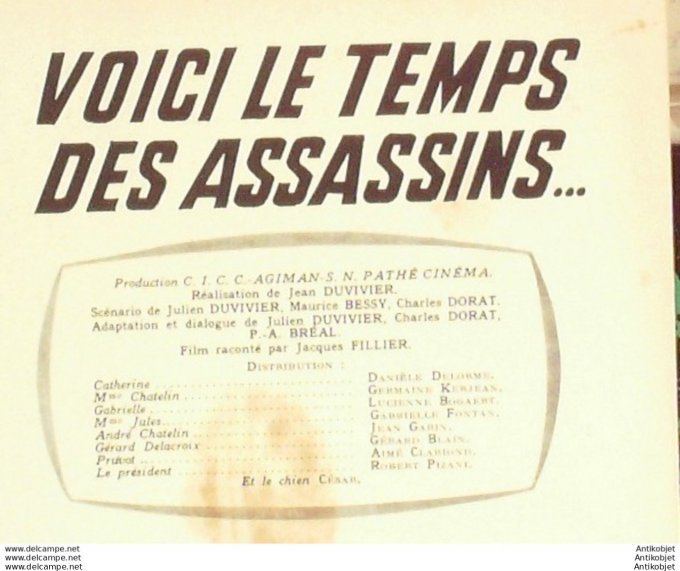 Voici le temps des assassins Jean Gabin Danièle Delorme Robert Pizani