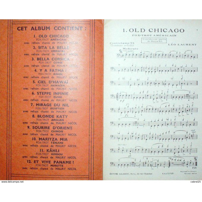 Jazz Orchestre 12 Succès Fox Trot Contrebasse Sib 1940
