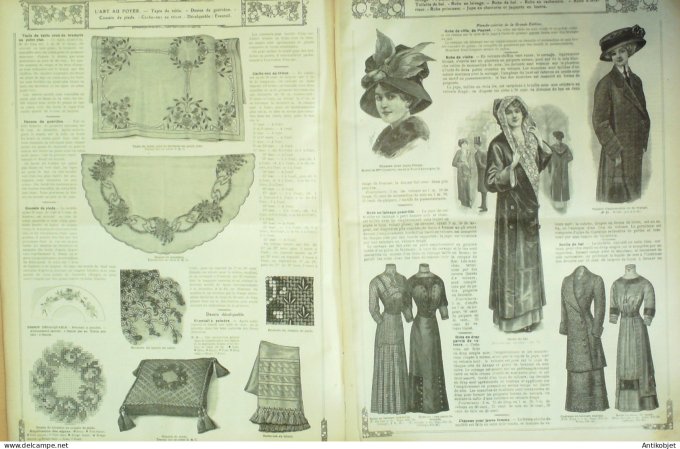 La Mode illustrée journal 1910 n° 46 Toilettes Costumes Passementerie
