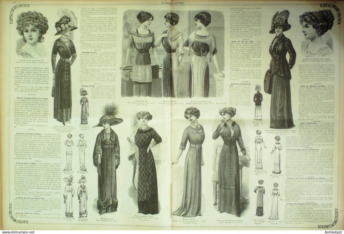 La Mode illustrée journal 1910 n° 46 Toilettes Costumes Passementerie