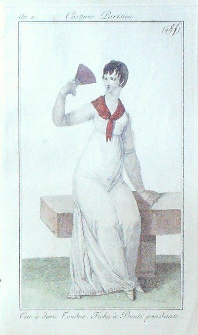 Gravure Mode Costume Parisien 1803 an 11 # 485 (eau forte old Fashion plate