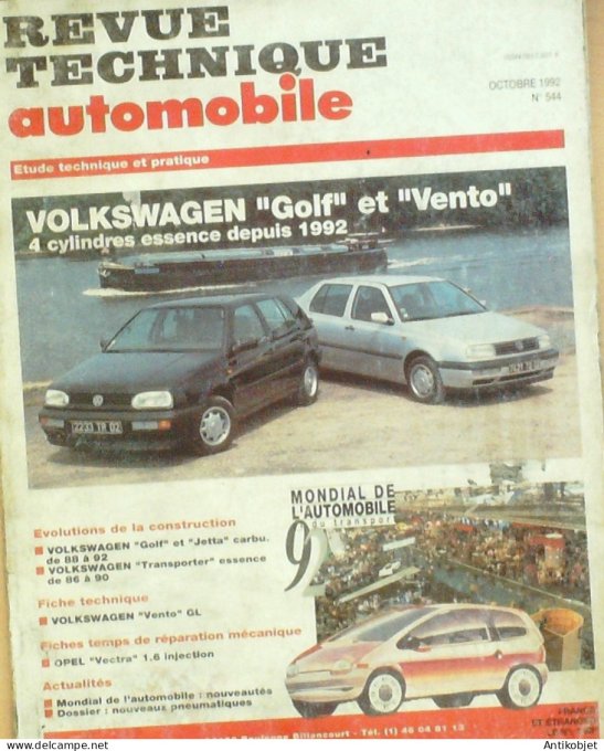 Revue Tech. Automobile 1992 n°544 Volkswagen Golf & Vento 4 cyl. Opel Vestra