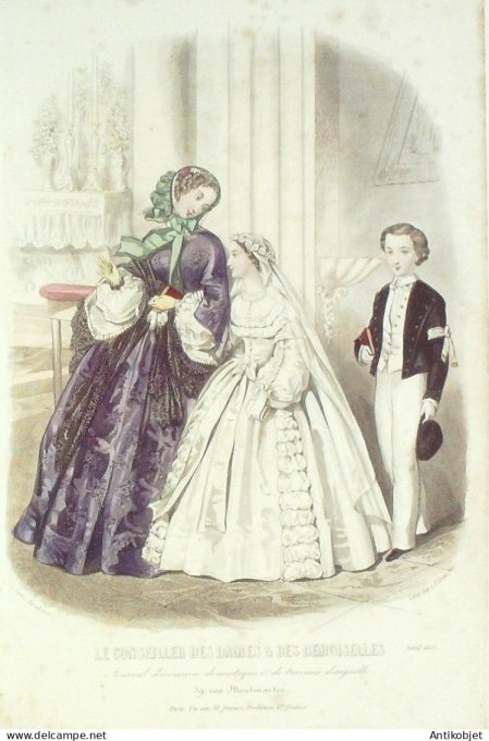Gravure Mode Conseiller des Dames 1857 #  4 (aquarellee Old Fashion plate)