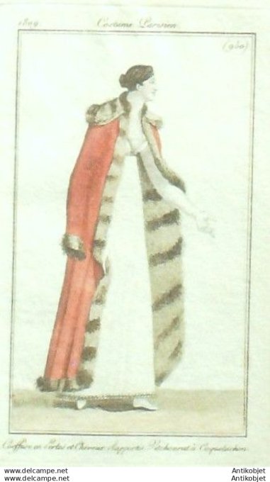 Gravure Mode Costume Parisien 1809 #  950 (eau forte old Fashion plate