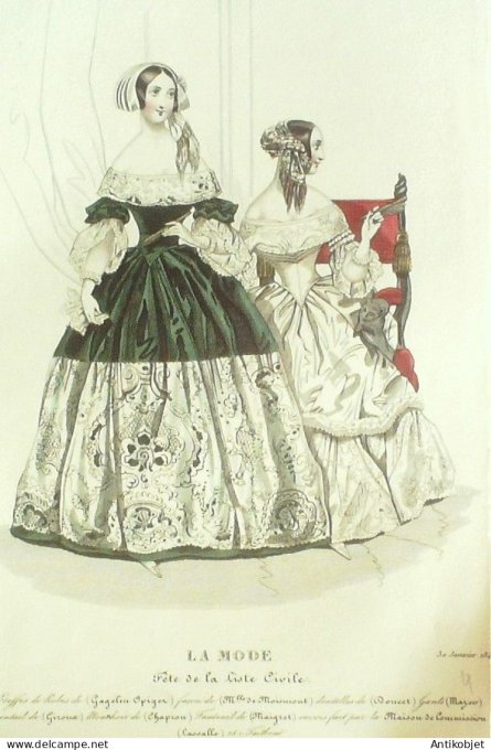 Gravure La mode 1841 #  4 (aquarelle old Fashion plate)