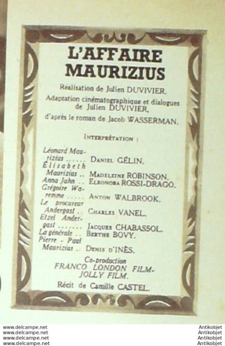 Mon Film 418 54-08-25 L'affaire Maurizius Madeleine Robinson Daniel Gelin