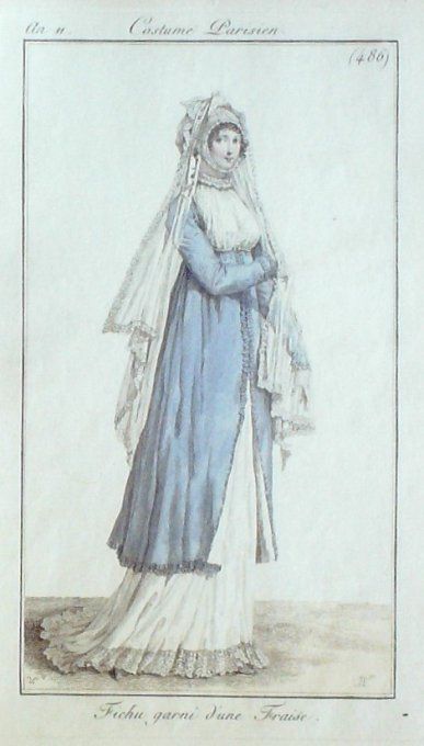 Gravure Mode Costume Parisien 1803 an 11 # 486 (eau forte old Fashion plate