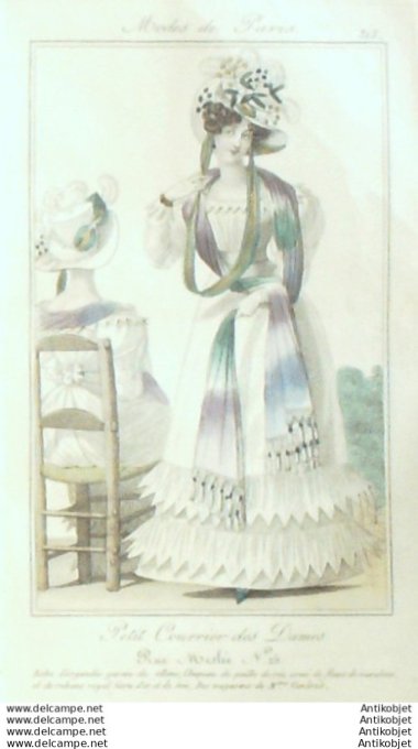 Gravure Mode Courrier des Dames 1825 #  313 (eau forte old Fashion plate)