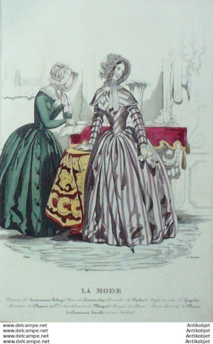 Gravure La mode 1843 # 28 (aquarelle old Fashion plate)