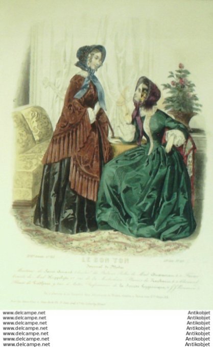 Gravure Mode Le Bon Ton 1850 17 # 23 (aquarelle old fashion plate)