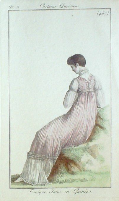 Gravure Mode Costume Parisien 1803 an 11 # 487 (eau forte old Fashion plate
