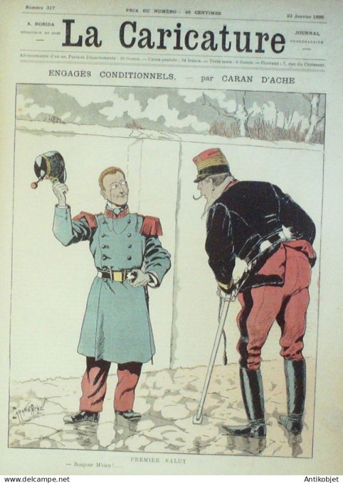 La Caricature 1886 #317 Engagés conditionnels Caran d'Ache Cabaret Puist-sans-vin Moron Trock Lorme