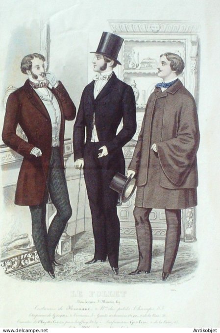 Gravure Mode Le Follet 1859 # 2004 (aquarelle Old Fashion plate)