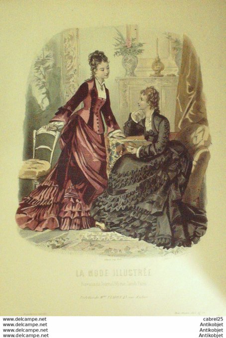 Gravure de mode La Mode illustrée 1875 n°39 (Maison Fladry)