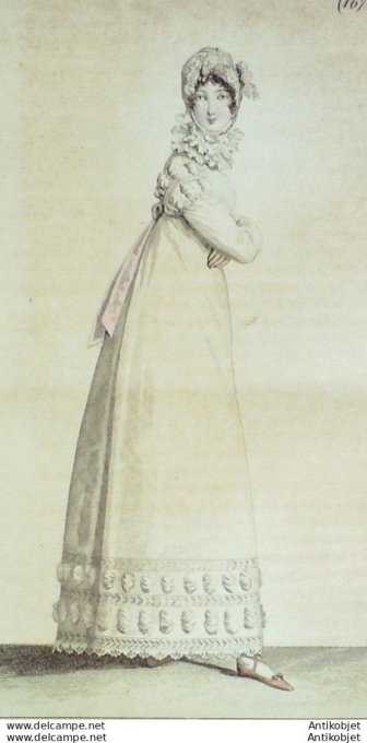 Gravure de mode Costume Parisien 1817 n°1671 Robe garnie de mousseline