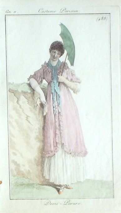 Gravure Mode Costume Parisien 1803 an 11 # 488 (eau forte old Fashion plate