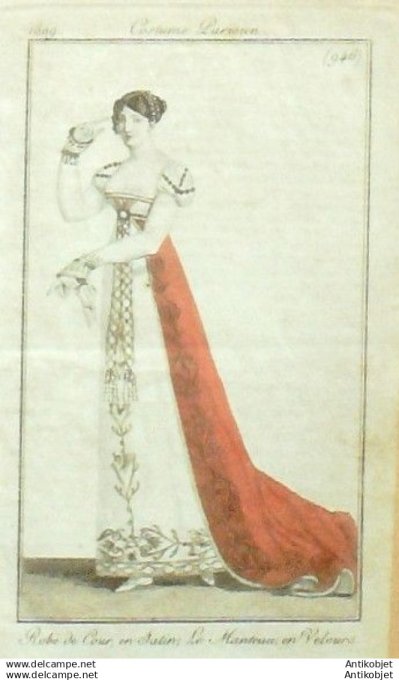 Gravure Mode Costume Parisien 1809 #  946 (eau forte old Fashion plate