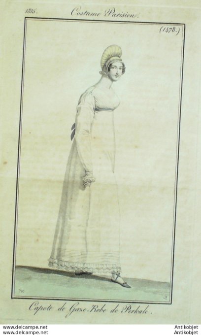 Costume Parisien 1815 # 1478 Robe perkale capote gaze