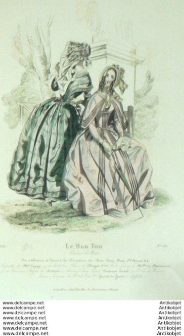 Gravure Mode Le Bon Ton 1841 # 587 (aquarelle old fashion plate)