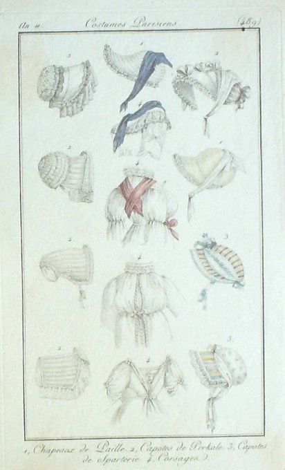 Gravure Mode Costume Parisien 1803 an 11 # 489 (eau forte old Fashion plate