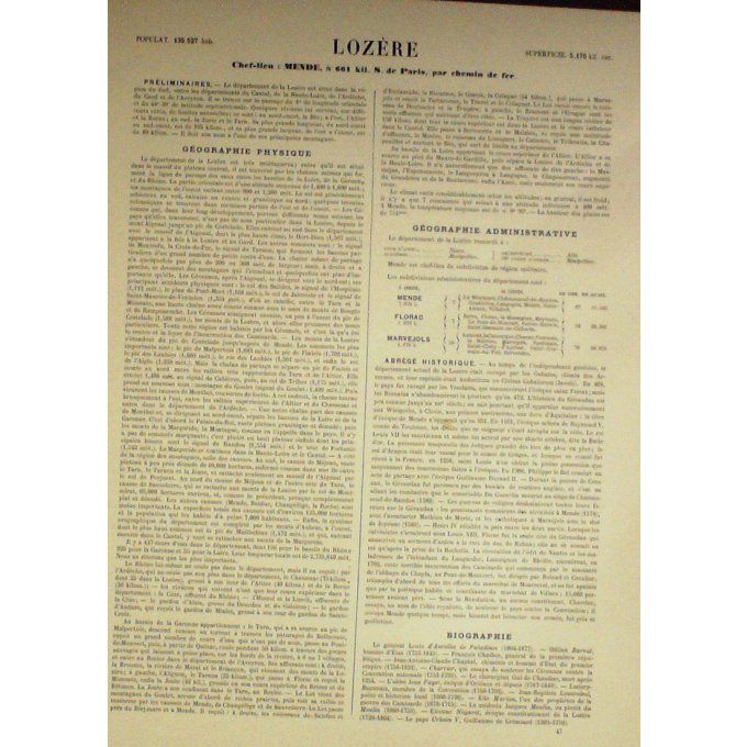 Carte Lozere (48) Mende Graveur Lecoq Waltner Barbier 1868