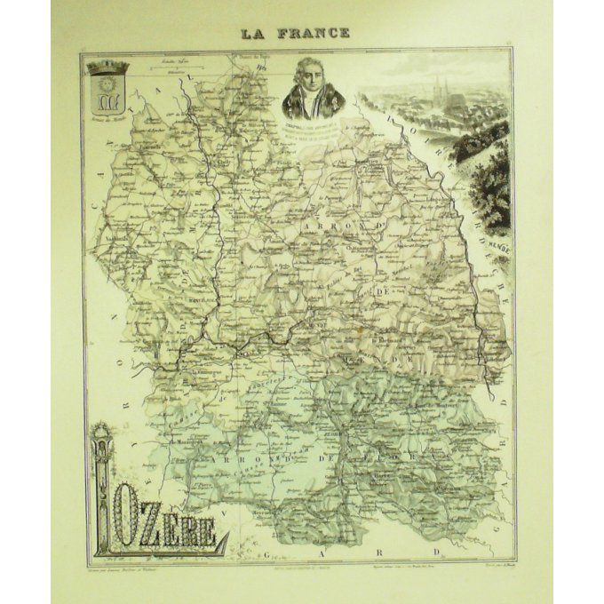 Carte Lozere (48) Mende Graveur Lecoq Waltner Barbier 1868