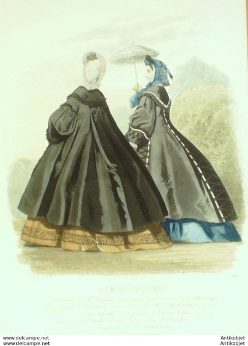 Gravure Les Modes Parisiennes 1862 #1000 Robes gros de Turin Maison Leclère-Collot
