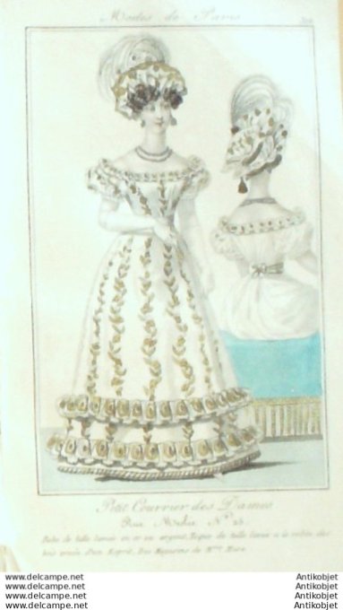 Gravure Mode Courrier des Dames 1825 #  310 (eau forte old Fashion plate)