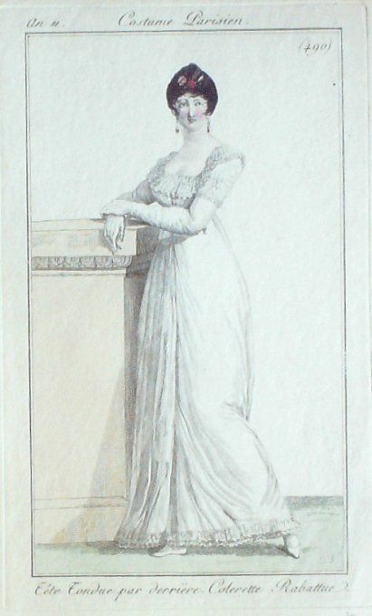 Gravure Mode Costume Parisien 1803 an 11 # 490 (eau forte old Fashion plate