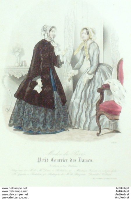 Gravure Mode Courrier des Dames 1849 # 2470 (eau forte old Fashion plate)