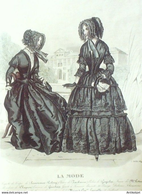 Gravure La mode 1844 # 18 (aquarelle old Fashion plate)